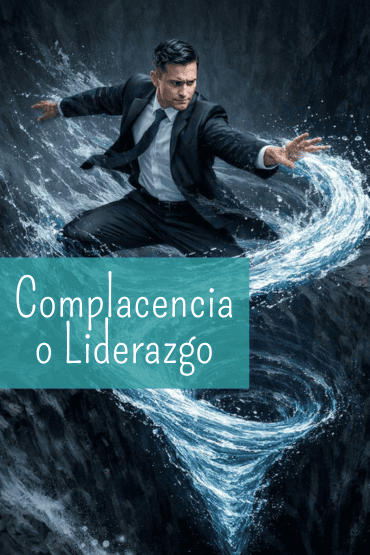 Un hombre de negocios en traje sobre un precipicio oscuro, controlando un poderoso vórtice de agua con sus manos. La imagen simboliza la canalización de la sensibilidad como una herramienta de liderazgo intuitivo y perspicacia en los negocios.