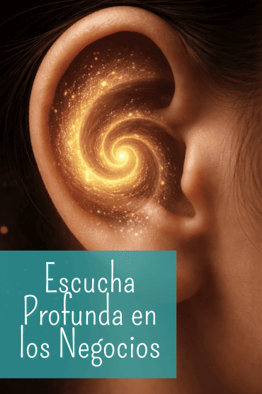 Primer plano de un oído humano fusionándose con una galaxia espiral dorada, simbolizando la percepción aguda y la intuición en el liderazgo.