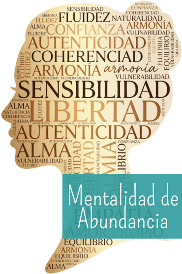 Silueta de una cabeza de perfil rellena de palabras positivas sobre liderazgo y sensibilidad.