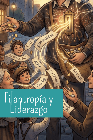 Ilustración de una persona repartiendo monedas a una multitud mientras recibe palabras de agradecimiento que se introducen en una ranura de hucha en su pecho, simbolizando la búsqueda de energía vital a través de la aprobación externa.