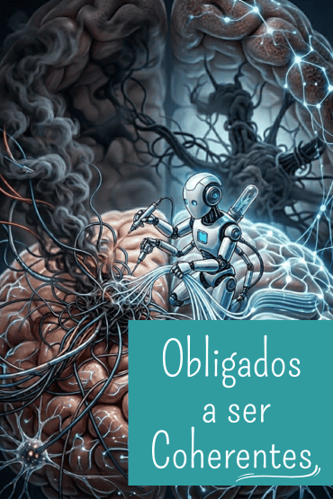 Un robot cibernético blanco dentro de un cerebro humano desenredando filamentos caóticos y oscuros para transformarlos en una red neuronal limpia, ordenada y luminosa de color azul.