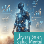 Figura humana hecha de conexiones neuronales representando la inversión estratégica en salud mental empresarial, productividad y bienestar laboral.