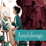 Ilustración sobre la productividad pervertida frente a la creación consciente: a la izquierda, una mujer pinta en paz apoyada en valores como autenticidad y límites; a la derecha, una sombra corre en una rueda de hámster empujada por la exigencia.