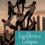 Diez profesionales haciendo equilibrio precario en una oficina de Madrid, representando el peligro de las estrategias de mercado destructivas.