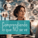 Líder contemplando una red de conexiones intangibles, emociones y relaciones en el entorno laboral.