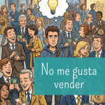 Imagen tipo caricatura de una persona seria con una idea en un entorno de personas con dinero.